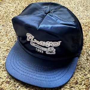 Vintage Atlanta Braves 1993 Snapback Hat Navy Blue Satin Rope Brim MLB Cap 90s